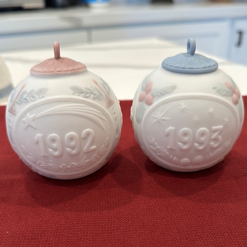 Lladro Porcelain Ornament 1992 and 1993 with Pink and Blue Accents